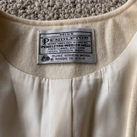 Miss Pendleton 100% Virgin Wool Suit Vintage Academia Skirt Blazer Set 10 Ivory - Picture 4 of 16